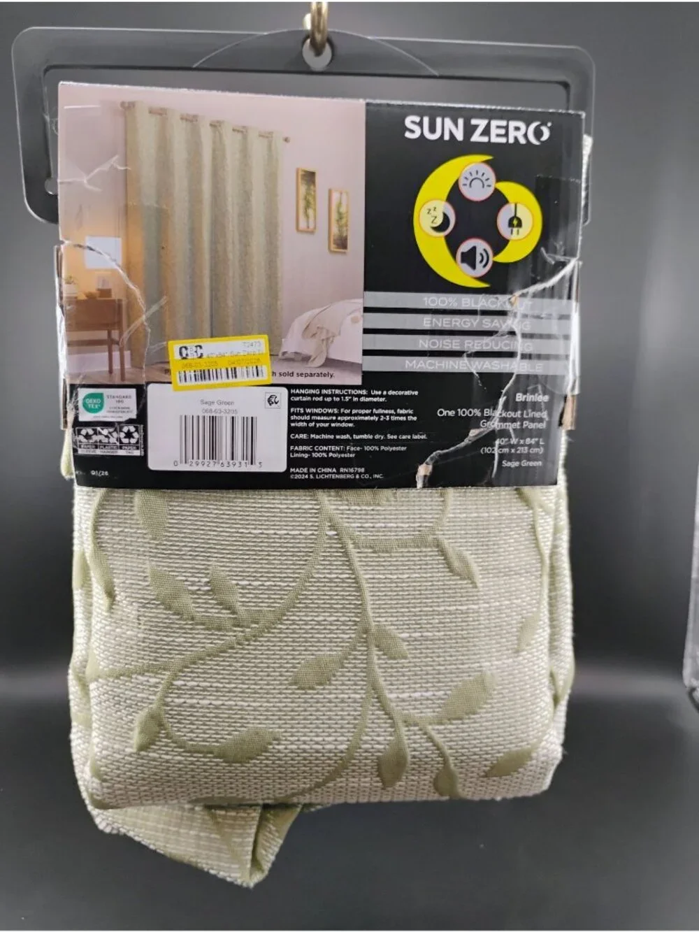 Sun Zero 100% Total Blackout Window Panel Sage Green 40